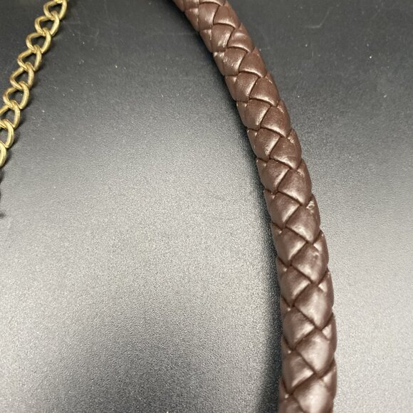 Chunky Choker Necklace Red Brown Copper Beads Glamour Braided Leather 17-20" - Picture 6 of 8